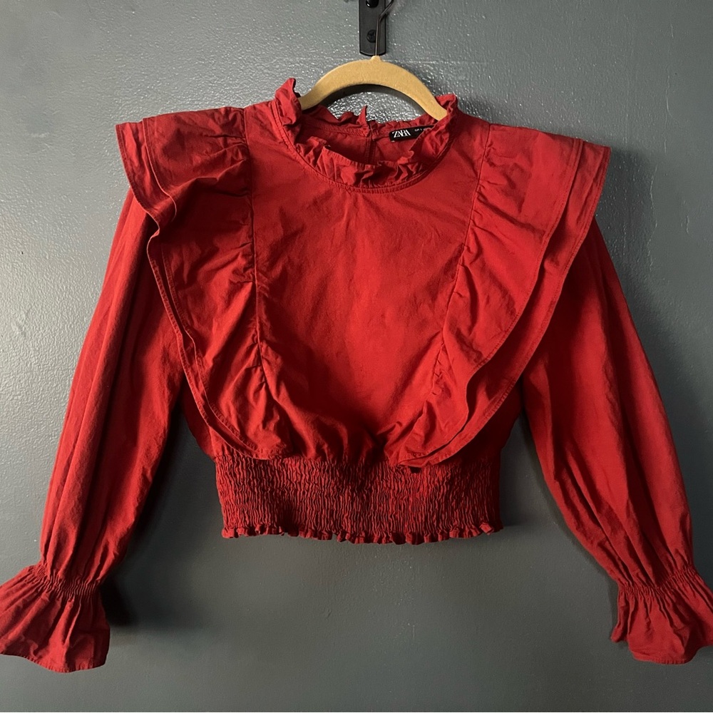 Zara Women's Burnt Orange Ruffled Top Sz M